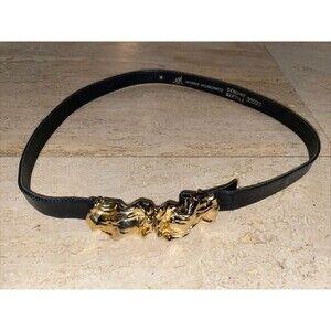 Vintage Morris Moskowitz Black Belt Genuine Reptile Size M Gold Belt‎ Buckle